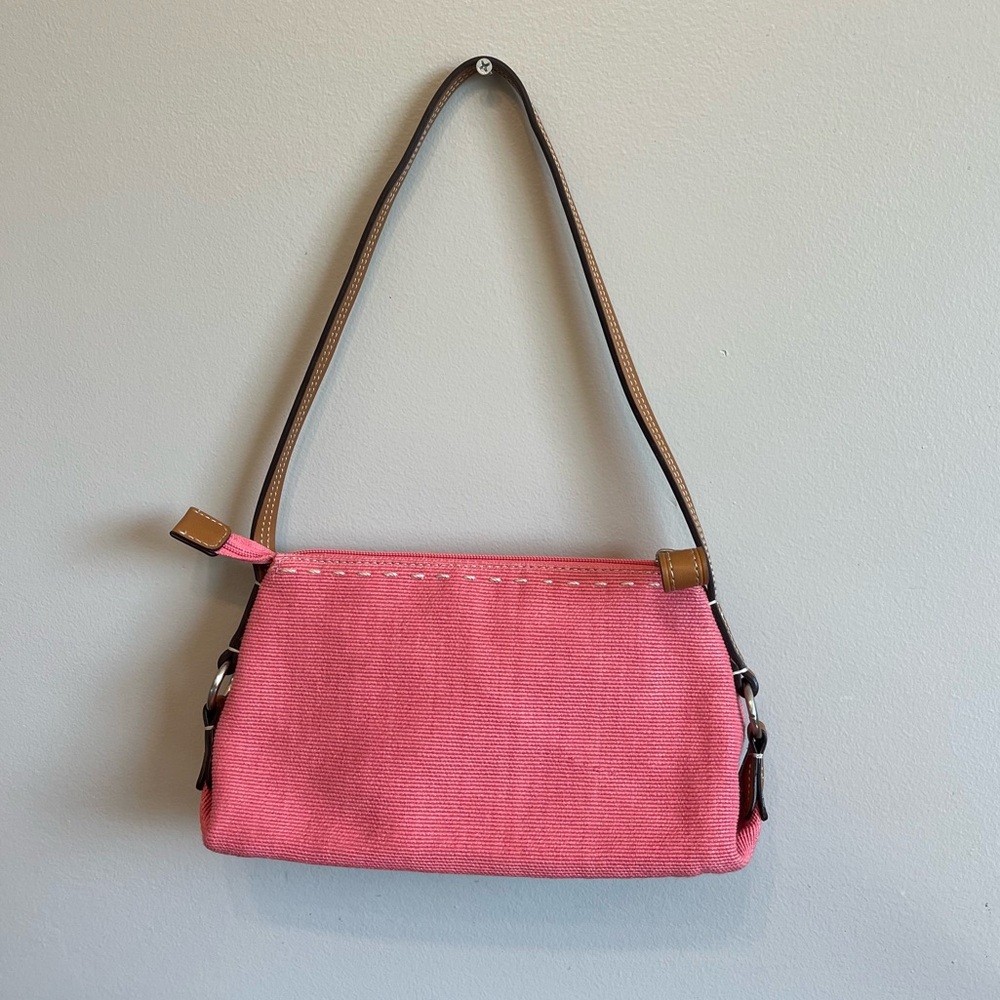 FOSSIL Womens Canvas Shoulder Bag Leather Pink Floral Y2K